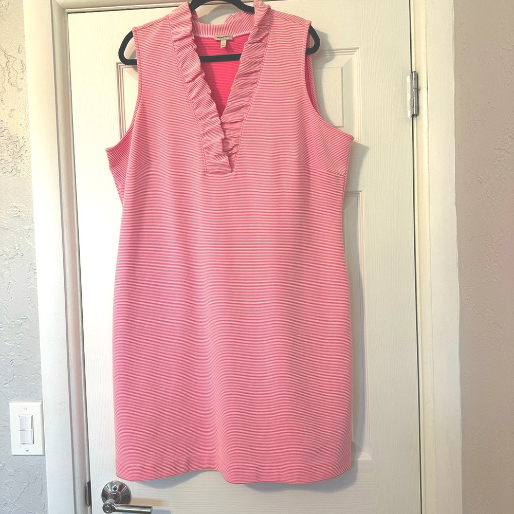 Talbots Sleeveless Ruffle Neck Striped Dress 💖 - Picture 3 of 8